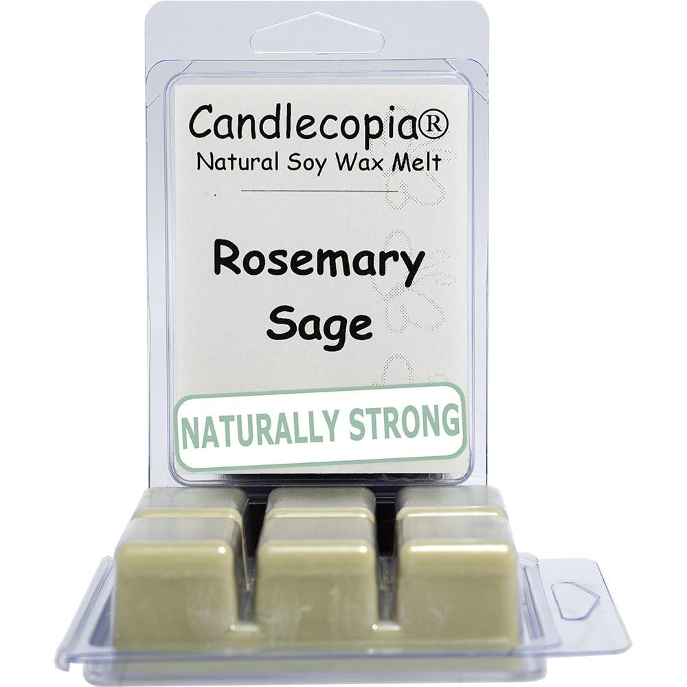 Candlecopia Rosemary Sage Strongly Scented Hand Poured Vegan Wax Melts, 12 Scented Wax Cubes, 6.4 Ounces in 2 x 6-Packs