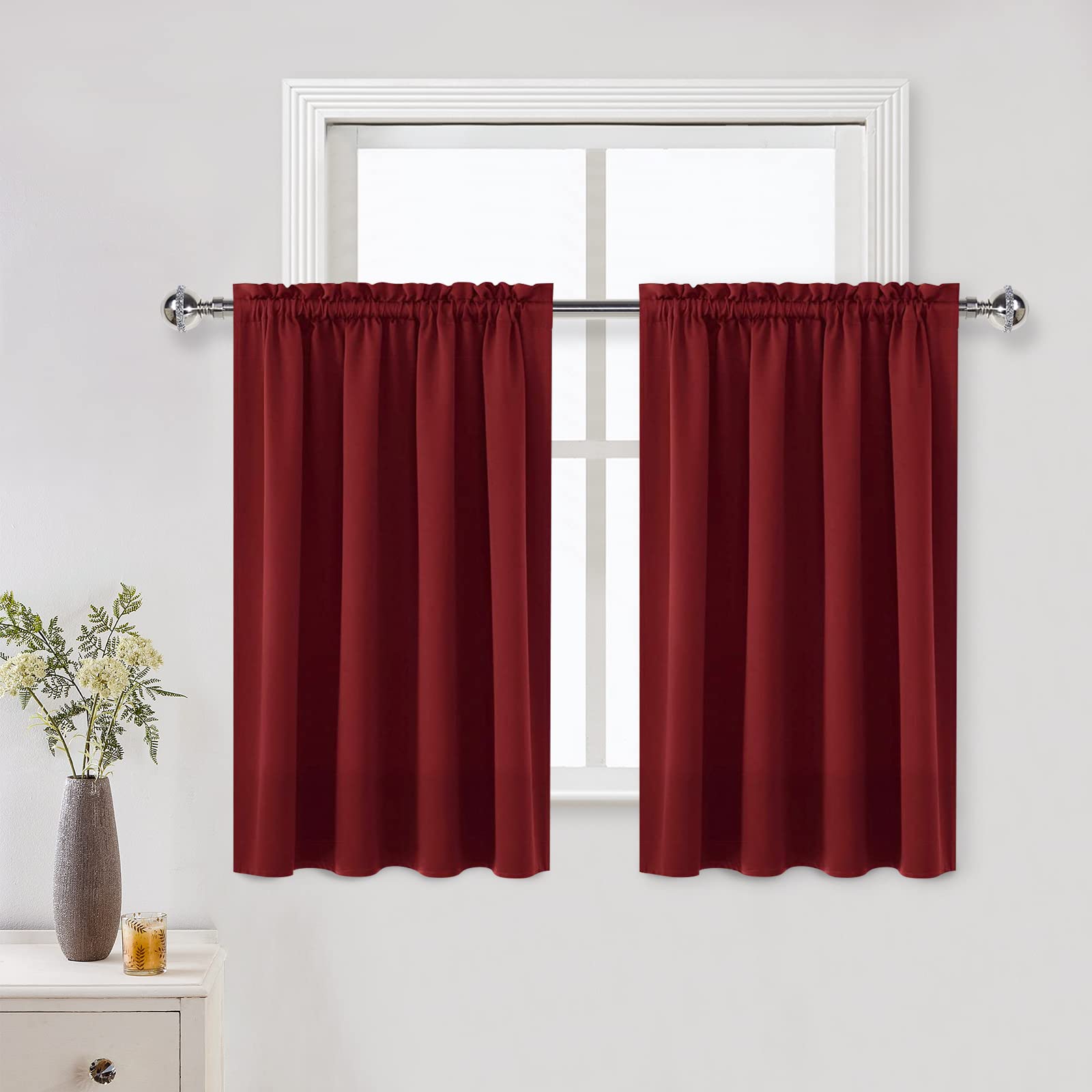 Dwcn Burgundy Blackout Curtains For Small Window, Thermal Insulated Energy Saving Room Darkening Curtains For Kitchen/Bedroom (W