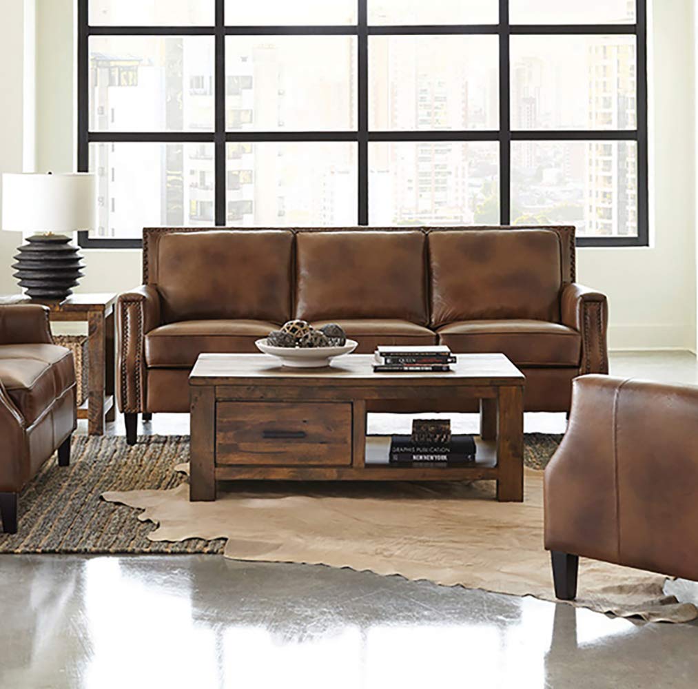 Coaster Home Furnishings Leaton 3-Piece Recessed Arms Brown Sugar Living Room Set (509441-S3)