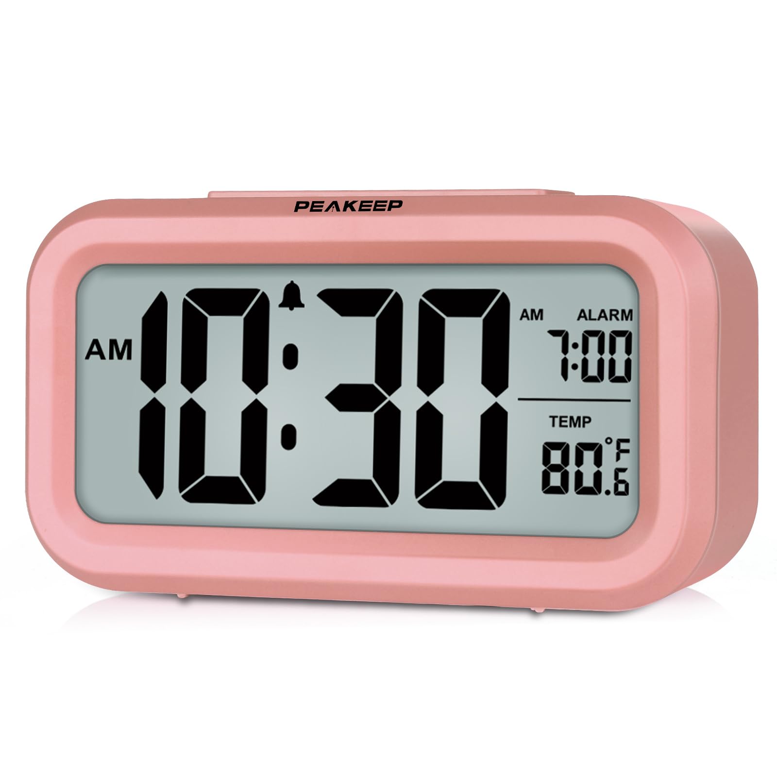 Peakeep Night Light Digital Alarm Clock with Indoor Temperature, Battery Operated Desk Small Clock (Light Salmon Pink)
