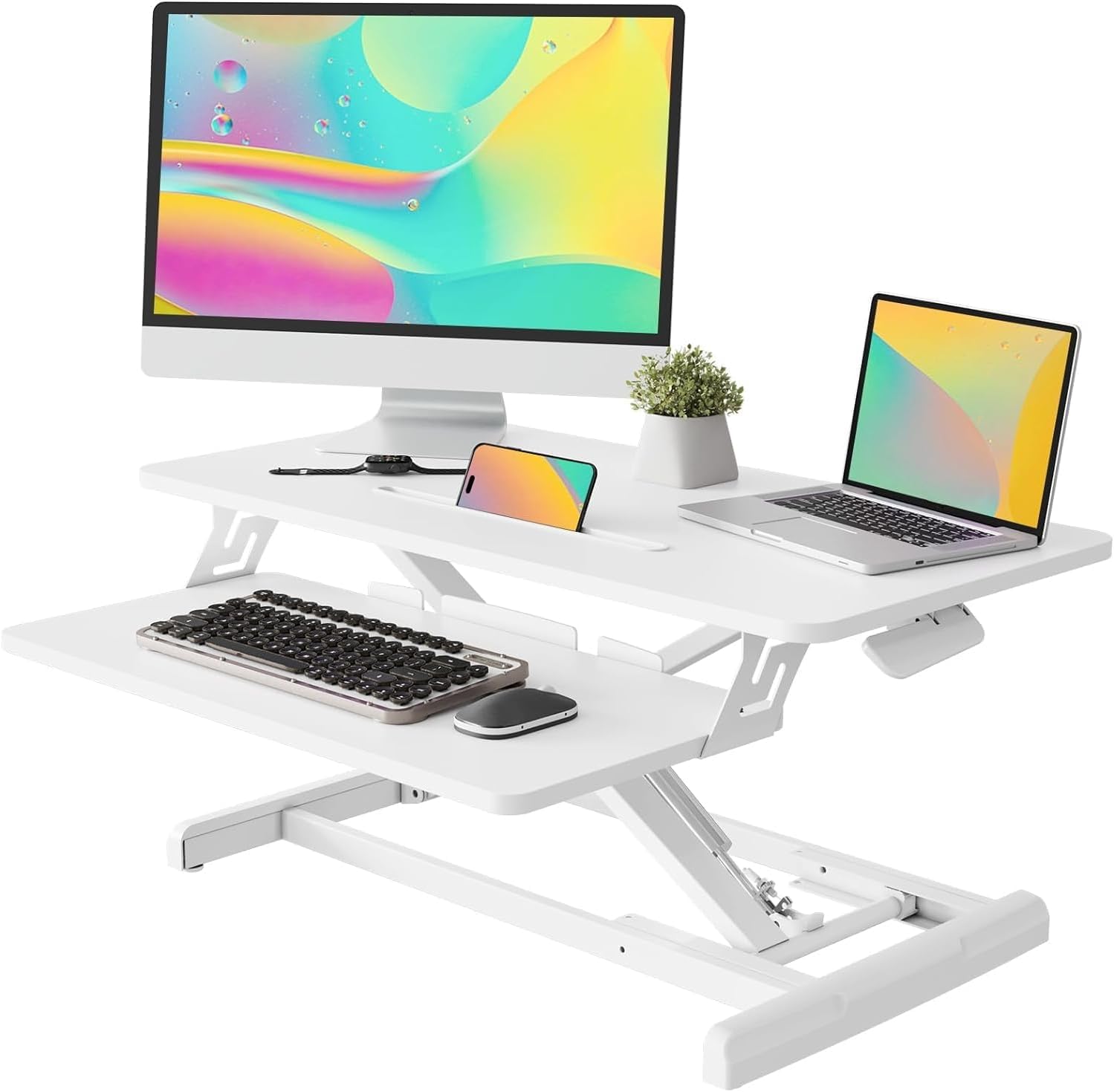 JOY worker Standing Desk Converter, 32 Wide Height Adjustable Sit Stand Up Desk Riser with Keyboard Tray, Desktop Workstation Ri