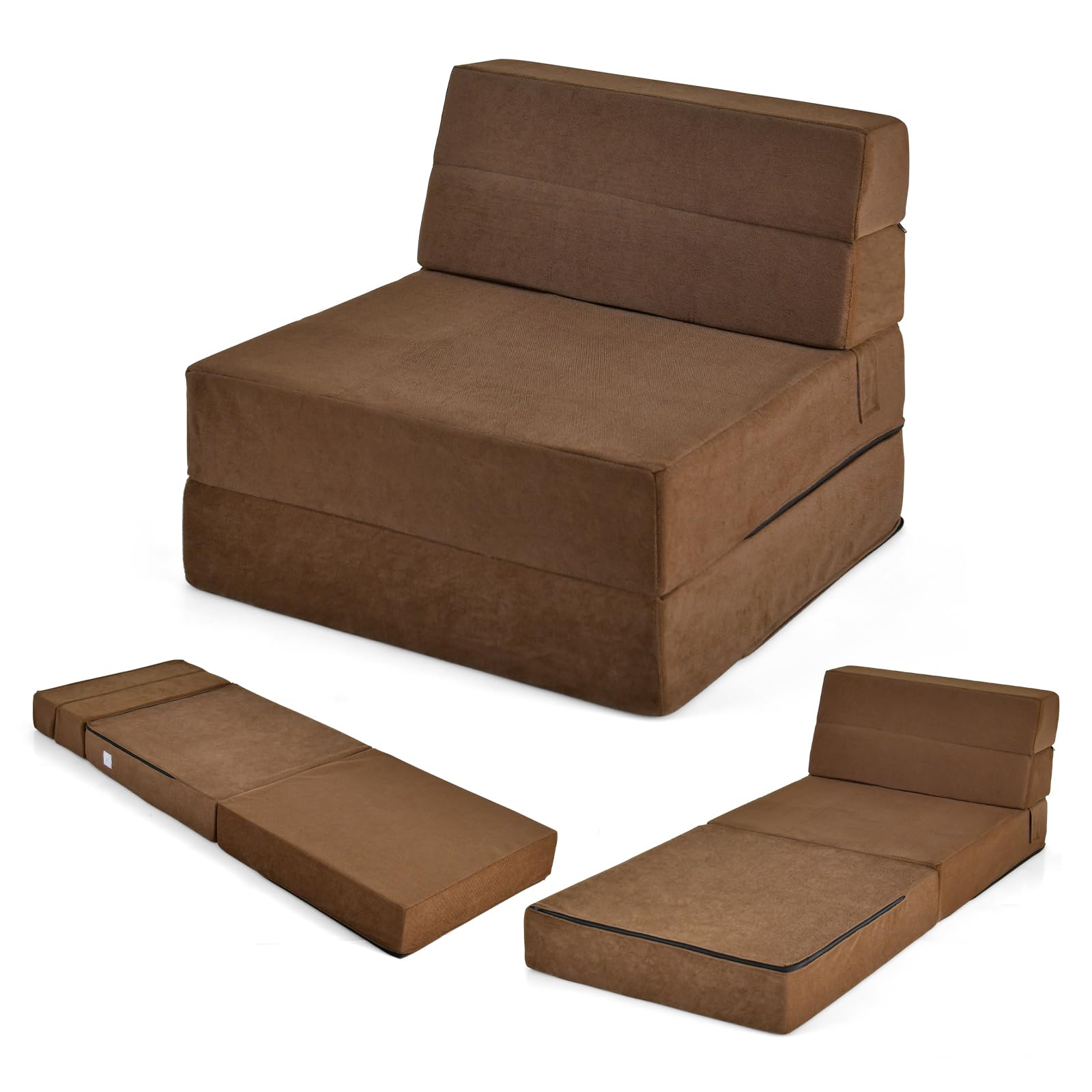 Moccha Folding Sofa Bed, Fold Down Sleeper High Density Foam With Washable Cover, Fixed Magic Stick, Convertible Upholstered Gue