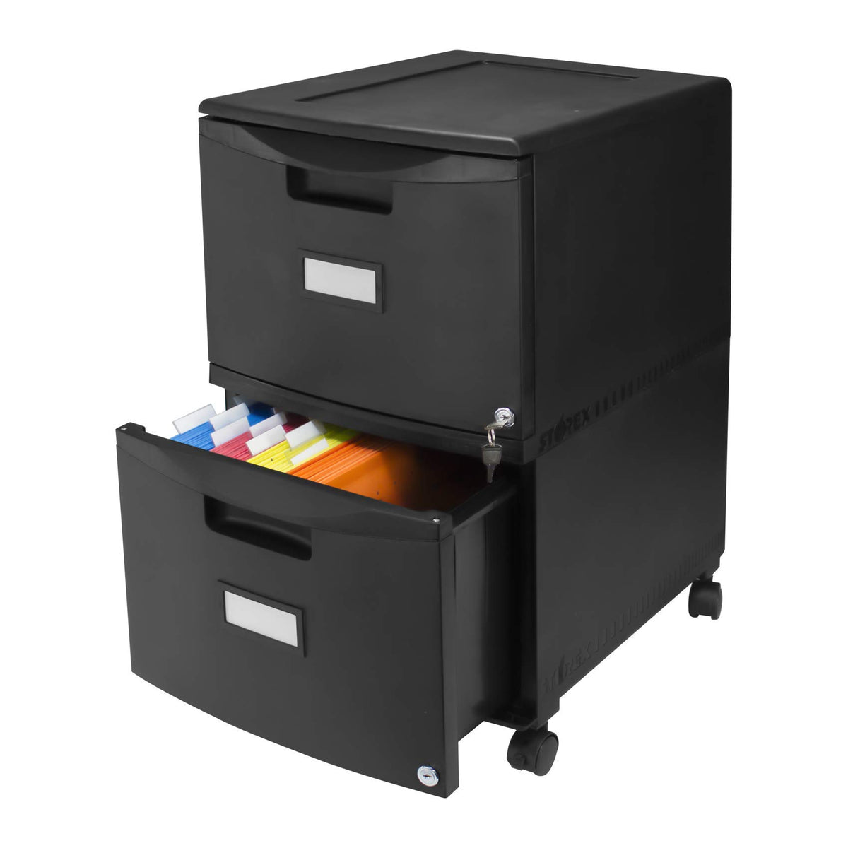 Storex 61312B01C Two-Drawer Mobile Filing Cabinet, 14-3/4w x 18-1/4d x 26h, Black