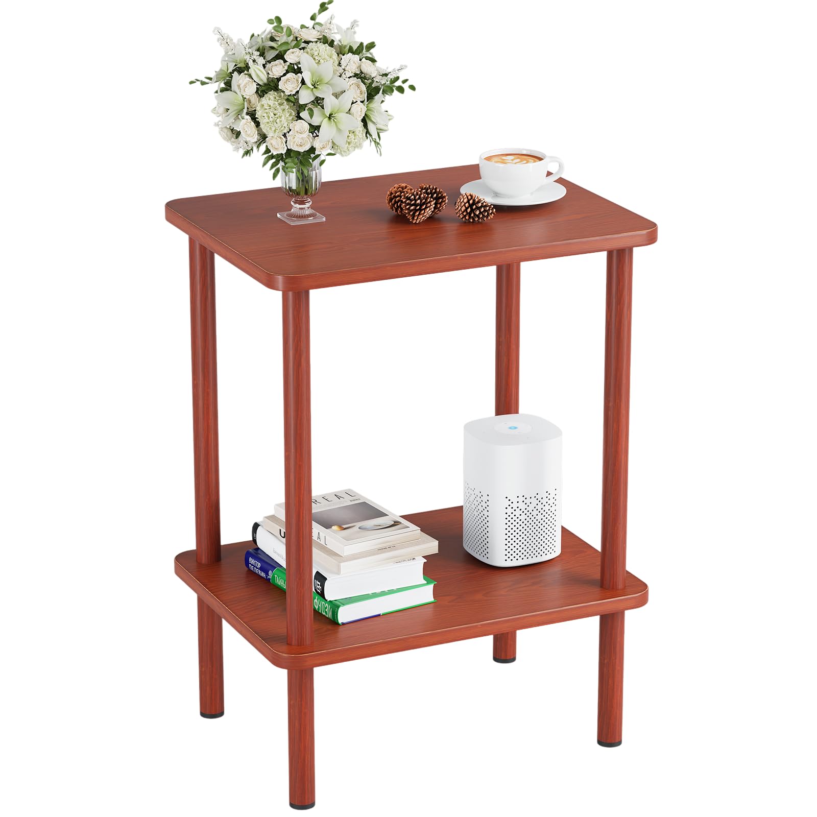 Apicizon 2 Tier End Table, Boho Side Table With Storage Shelf, Nightstand Bedside Table For Small Spaces, Bedroom, Living Room, Entryway, Farmhouse, Easy Assembly, Vintage Brown