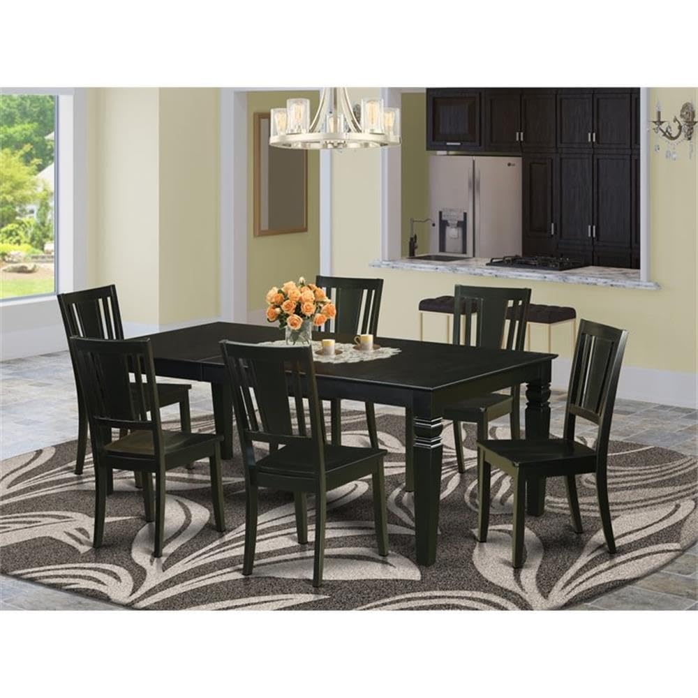 East West Furniture LGDU7-BLK-W 7 Piece Kitchen Table Set Consist of a Rectangle Dining Table with Butterfly Leaf and 6 Dining Chairs, 42x84 Inch, Black