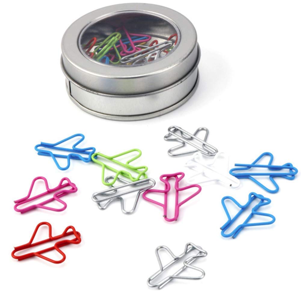 24 Pcs Assorted Color Airplane Shaped Paper Clips Paper Clamp With Storage Box For Bookmark Office Clips And Document Organizing