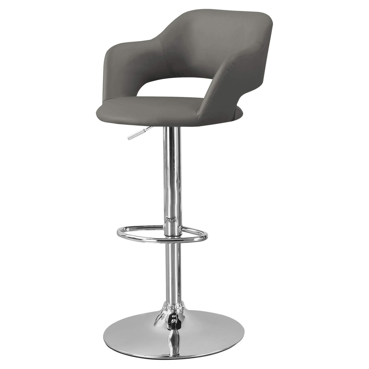 Monarch Specialties 2364 Stool, Swivel, Bar Height, Adjustable, Metal, Pu Leather Look, Chrome, Contemporary, Modern Barstool, 22.5&quot; L X 21&quot; W X 36&quot; H, Light Grey