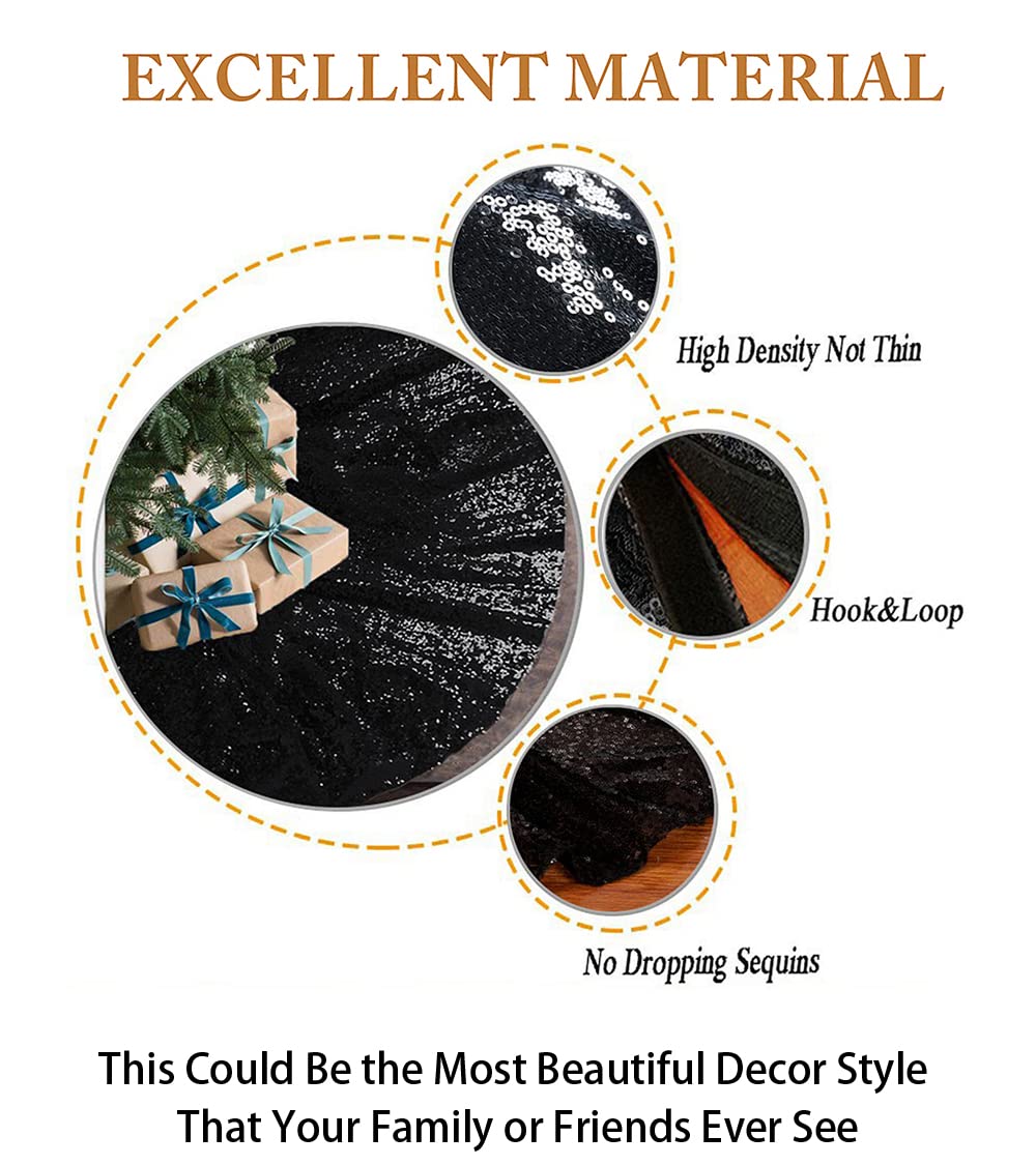 Shinybeauty Tree Skirt-Sequin Tree Skirt Christmas Tree Skirt Cross Stitch Kits Tree Skirt Glitter -0913S (48Inch, Black)