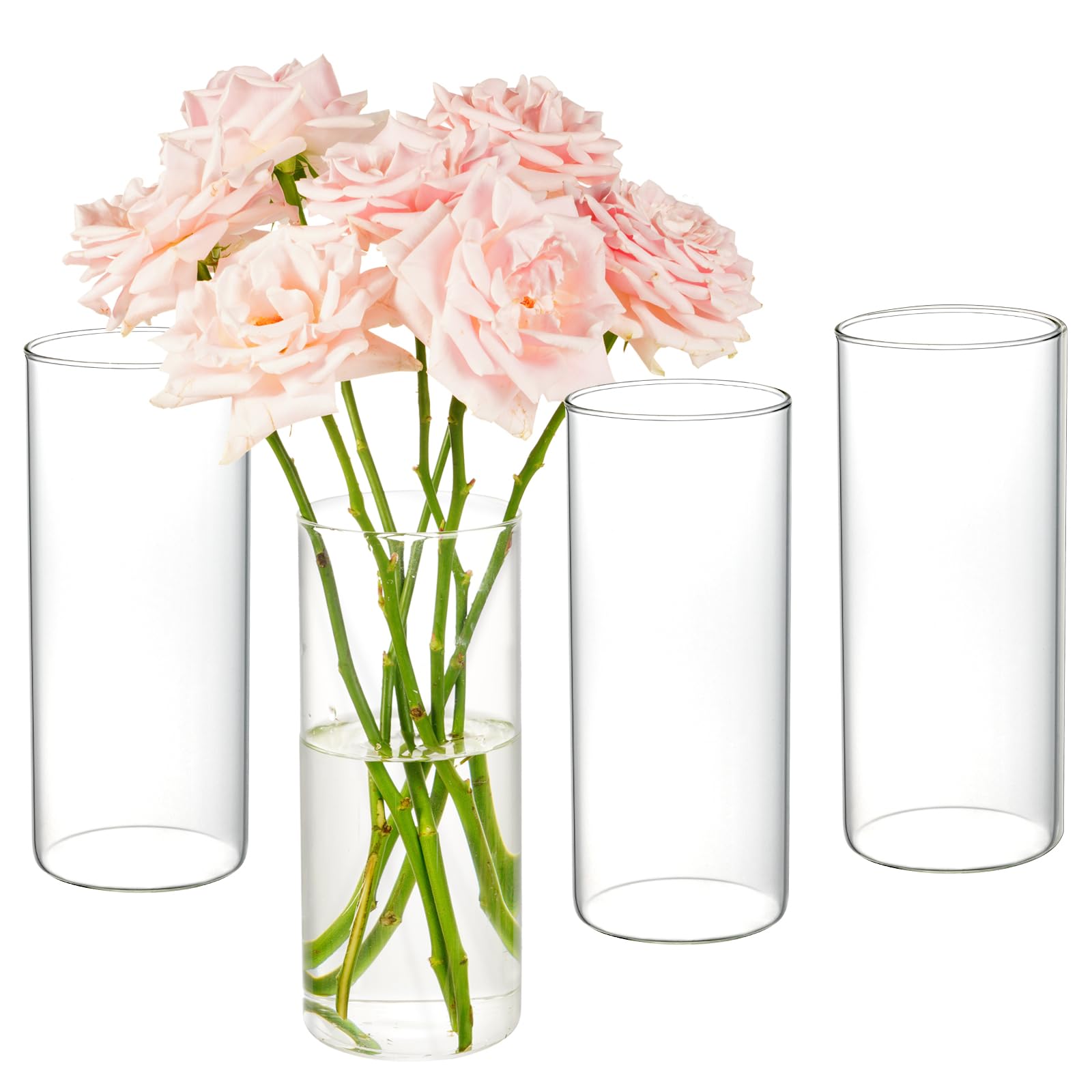 DNANAOL 4pcs Glass Cylinder Vases for Centerpieces - 8 Inch Tall Glass Vases for Flowers, Hurricane Glass Candle Holders Floatin