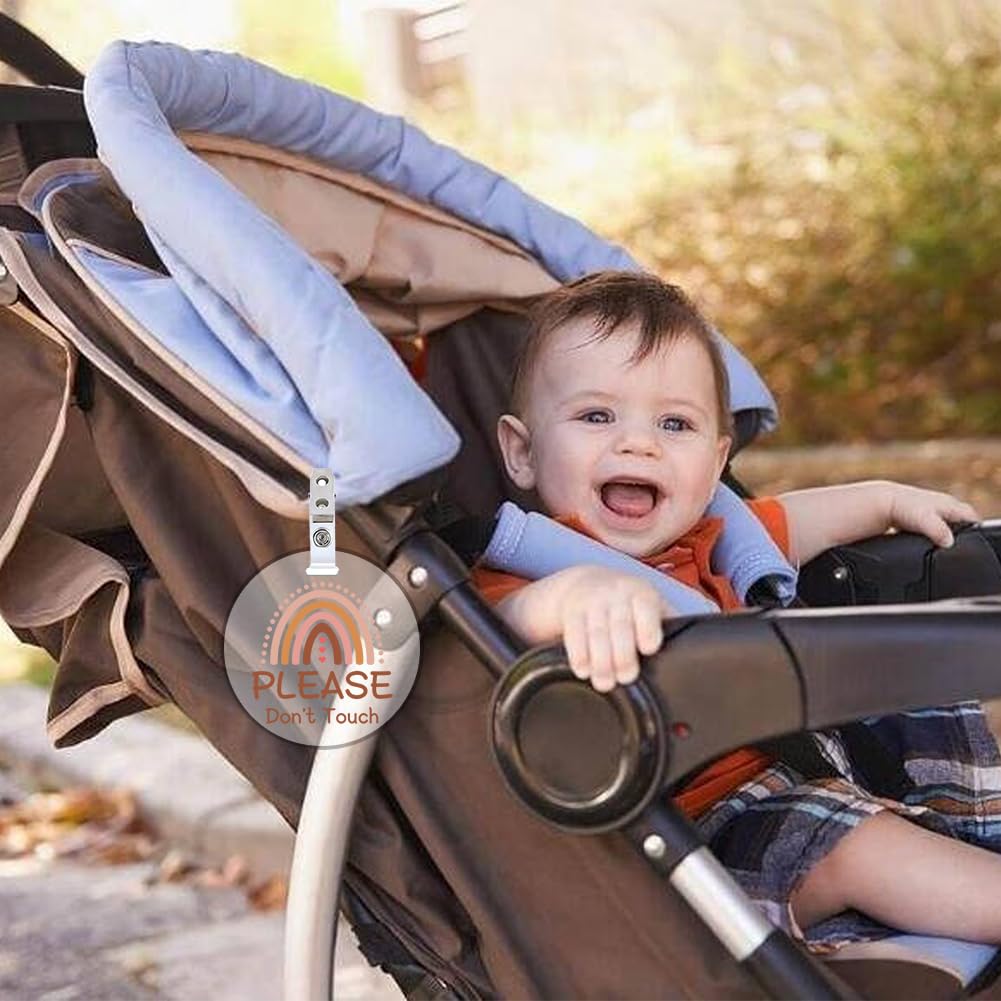 Freebloss 2 Pack No Touching Baby Car Seat Sign, Rainbow No Kissing Baby Stroller Tag Please Do Not Touch Baby Sign With 4 Hangi