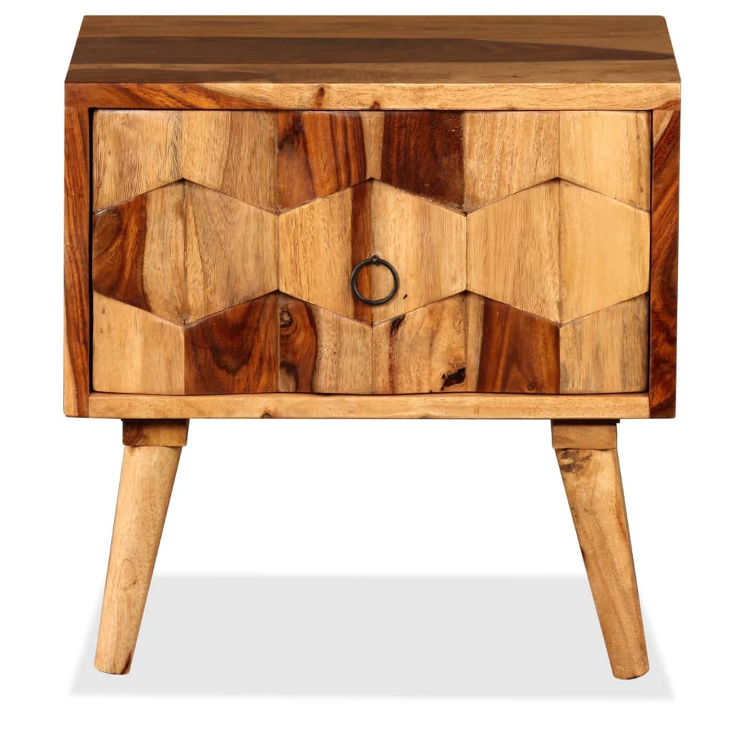 vidaXL Handmade Bedside Cabinet - Solid Sheesham Wood, Honey Colored Finish, Single Drawer, Rustic Style, Sturdy Construction, Easy Assembly, Unique Wood Grains