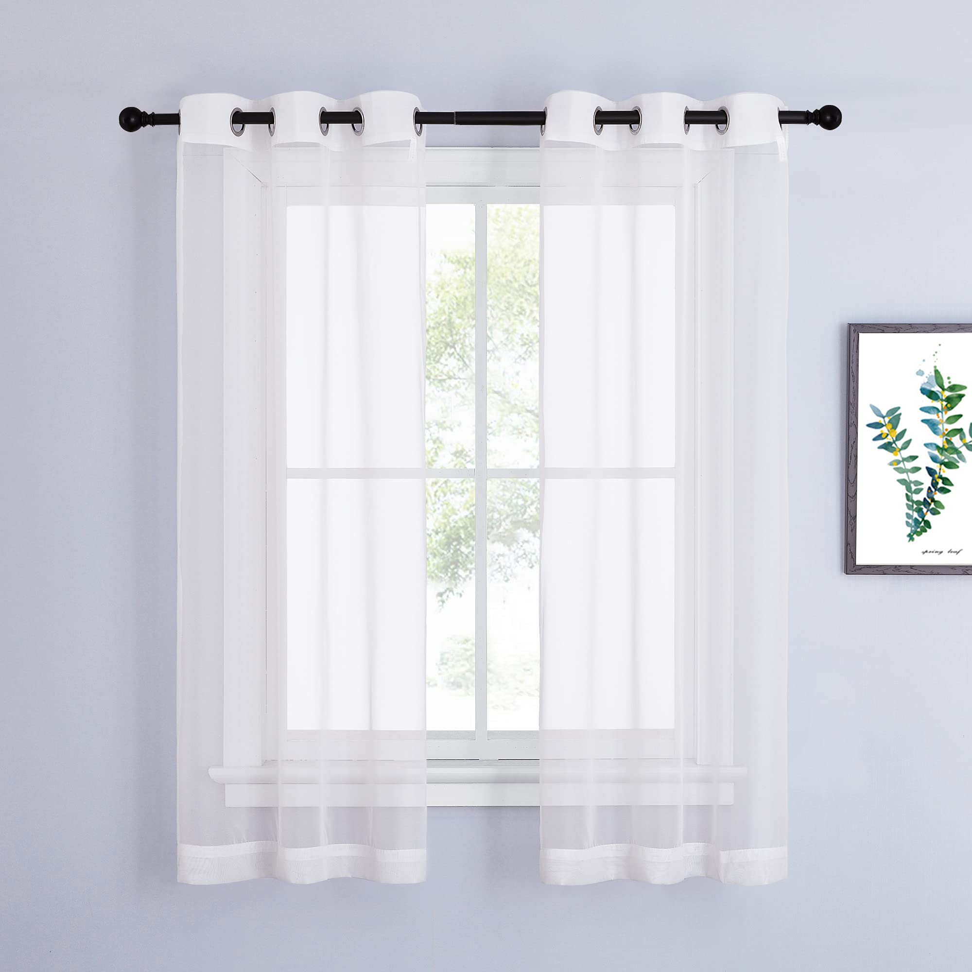 Nicetown Voile Sheer Window Curtains 63 Inch Length - Grommet Living Room Curtain Panels Soft Textured And Lightweight Window Tr