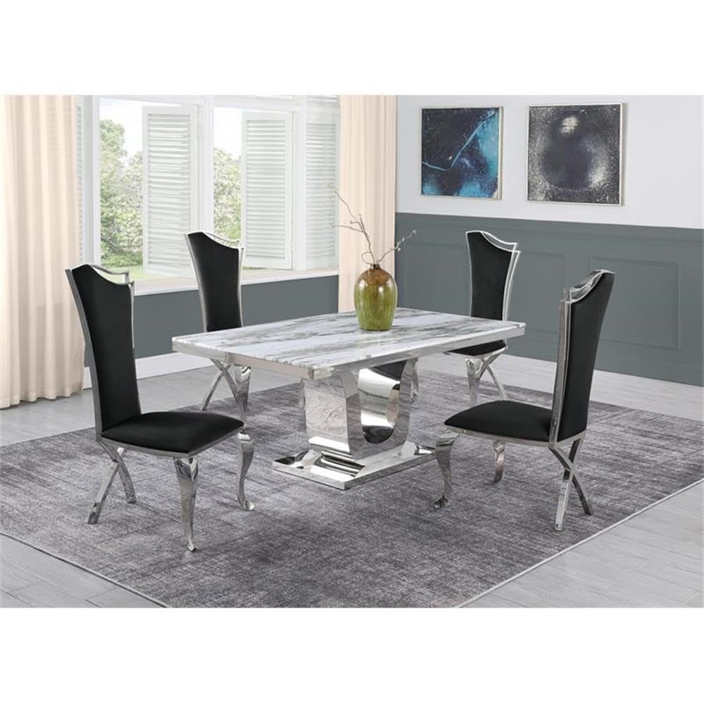 Best Quality Furniture 5Pc Dining Set (1 Table And 4 Chairs) White, Silver, Black