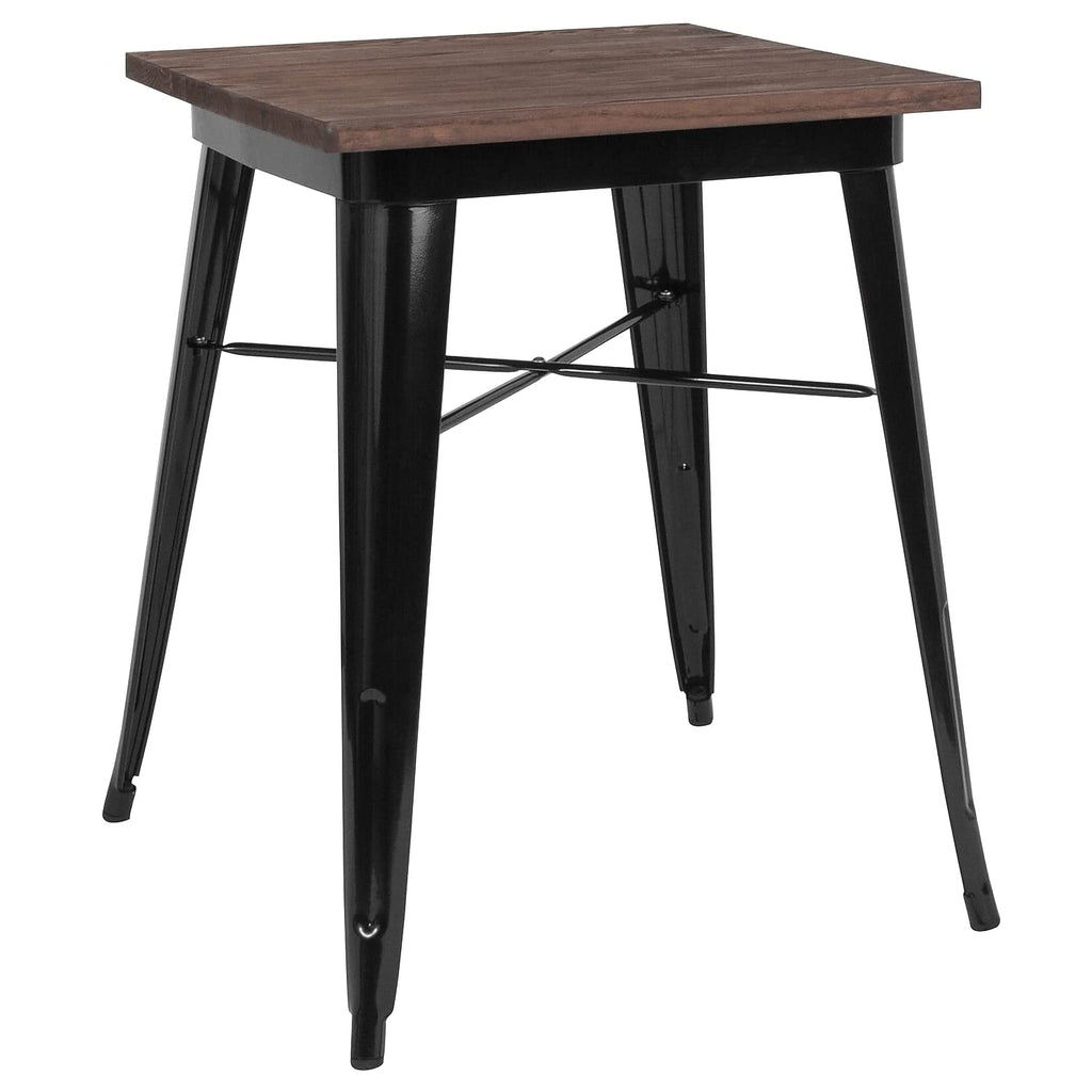 Flash Furniture Prince 23.5" Square Black Metal Indoor Table With Walnut Rustic Wood Top
