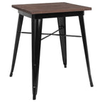 Flash Furniture Prince 23.5" Square Black Metal Indoor Table With Walnut Rustic Wood Top
