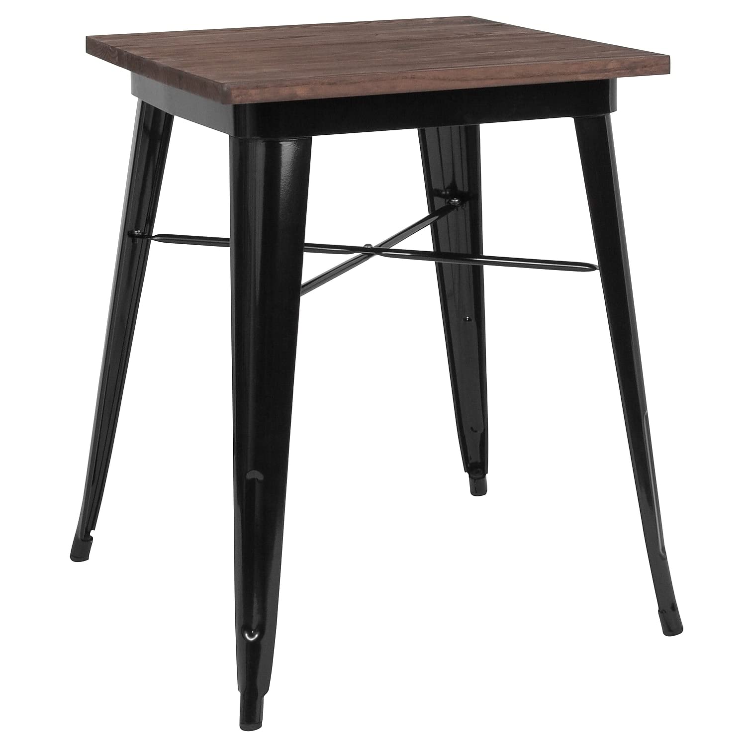 Flash Furniture Prince 23.5" Square Black Metal Indoor Table With Walnut Rustic Wood Top