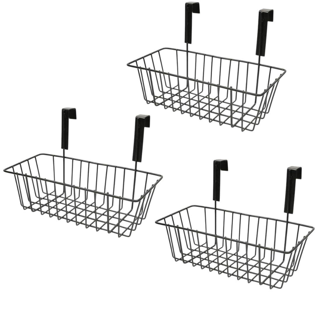 Over The Door Hanging Storage Basket Set Of 3, Heavy Duty Mild Steel Metal Wire Organizer Rack For Kitchen, Bathroom, Pantry, Ca