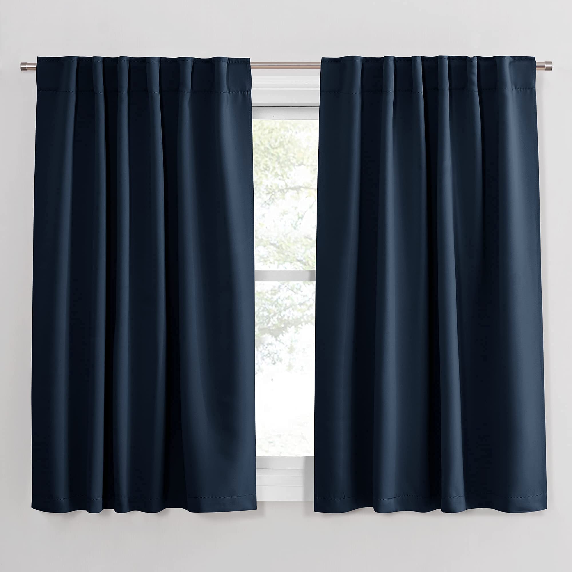 PONY DANCE Blackout Window Curtains - Double Panels Back Tab & Rod Pocket Thermal Insulated Short Drapes for Kitchen Bedroom, 52