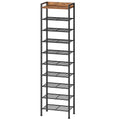 HOOBRO 10 Tier Shoe Rack Organizer with Wooden Top, Narrow Shoe Storage Shelf for 1018 Pairs, Tall Metal Shoe Rack for Closet E
