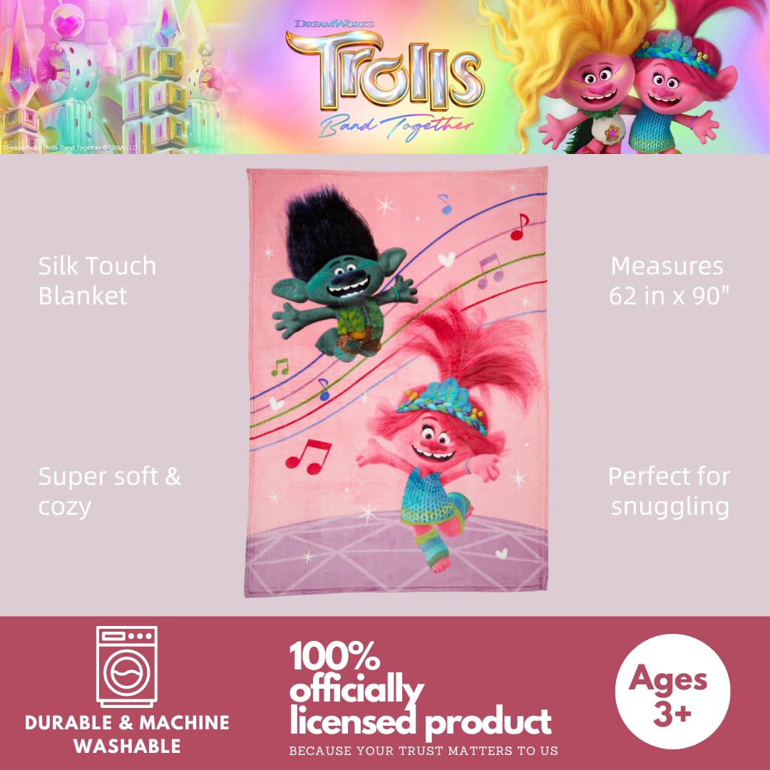 Franco Dreamworks Trolls 3 Band Together Movie Kids Bedding Super Soft Plush Throw Blanket, 62 In X 90 In, (Officially Licensed