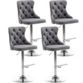 Riknuxi Velvet Bar Stools Set of 4, Counter Height Bar Stools with Button & Nailheads Trim, Swivel Bar Stools for Kitchen Island