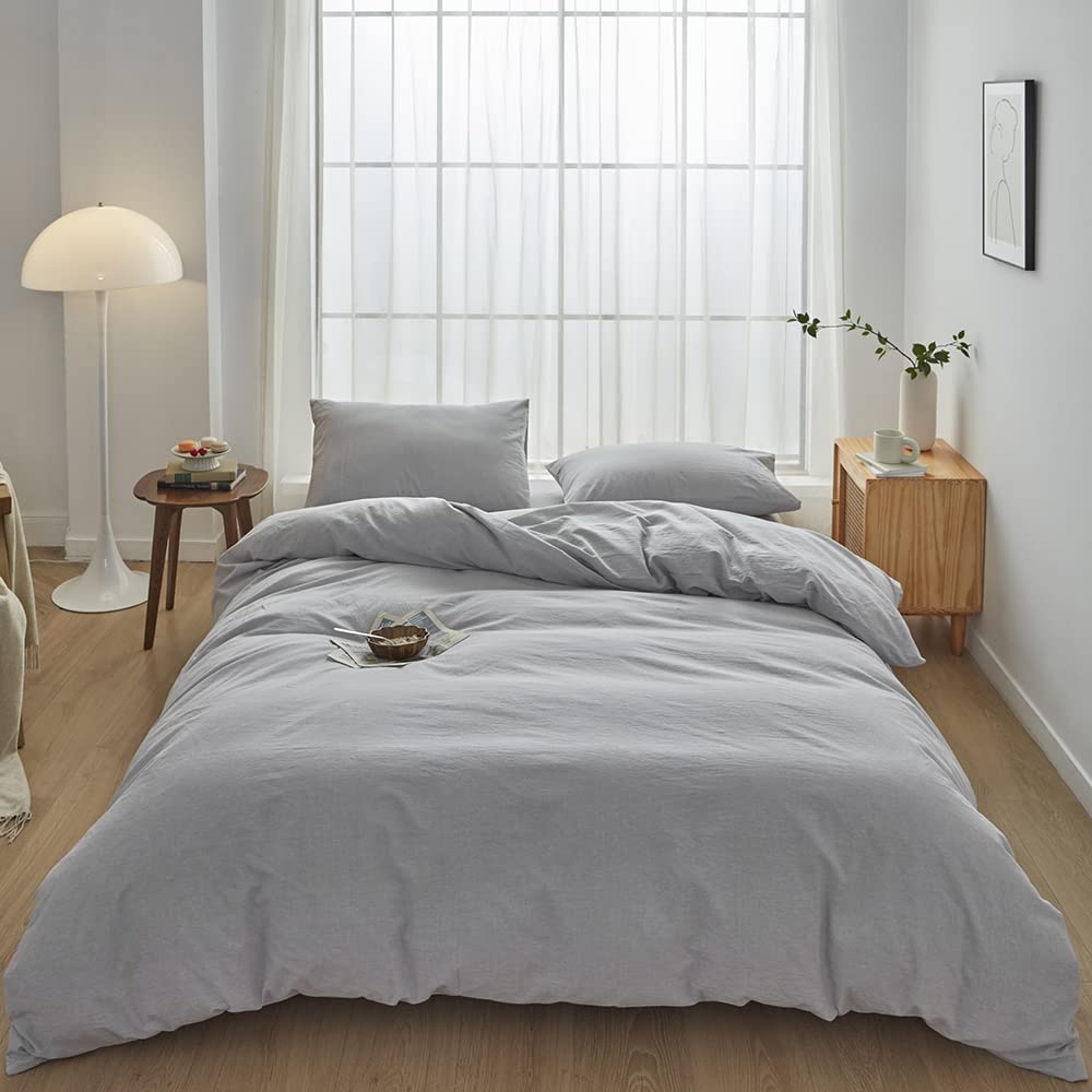 Face Two Face Bedding Duvet Cover Set 3 Pieces 100% Washed Cotton Duvet Cover Linen Like Textured Breathable Durable Soft Comfy (California King, Lavender Grey)