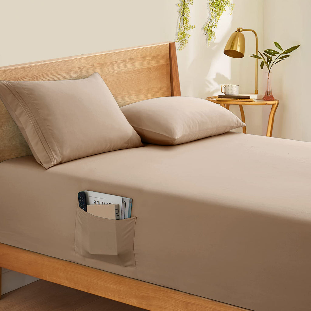 Horbaunal Extra Deep Pocket Queen Fitted Sheet Only - Fits Up To 24 Inch Mattress - Luxury 1800 Thread Count - Microfiber Taupe