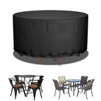 Falflor Round Patio Furniture Cover 600D Oxford Outdoor Round Table And Chair Cover Waterproof Round Table Cover Windproof Anti-