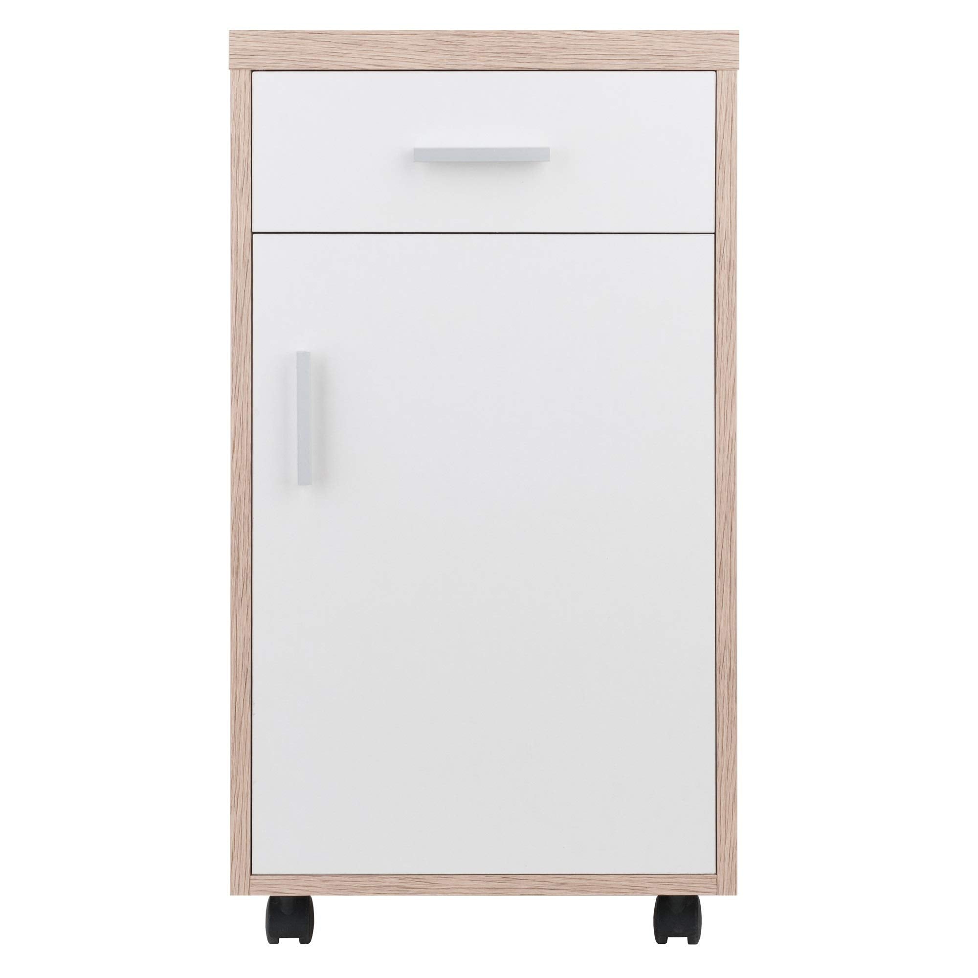 Ergode Kenner Storage Mobile Cabinet | Versatile | Contemporary Design | Easy Mobility | Reclaimed Wood Finish | Linen White Facings | 1-Drawer | Locking Casters (18220-VV)