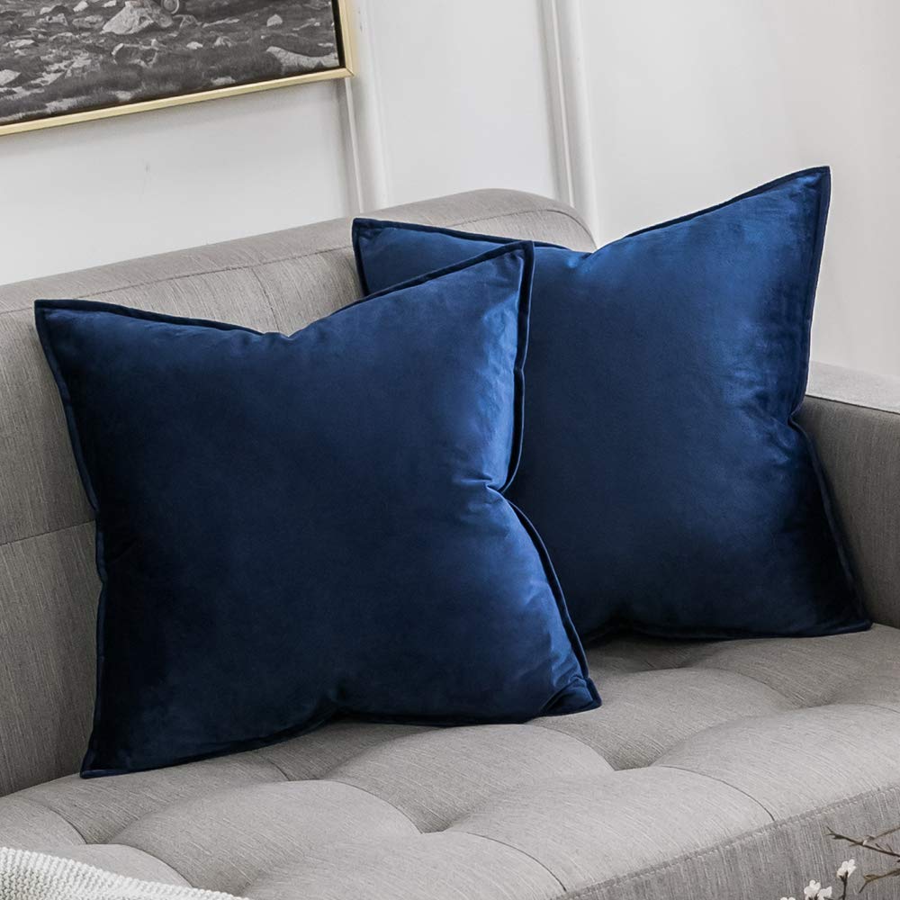 Miulee Pack Of 2 Navy Blue Decorative Velvet Throw Pillow Cover Soft Pillowcase Solid Square Cushion Case For Sofa Bedroom Car 2