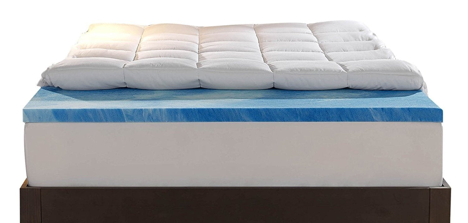 Sleep Innovations Dual Layer 4 Inch Memory Foam Mattress Topper, Full Size, Medium Support, 2 Inch Cooling Gel Memory Foam Plus