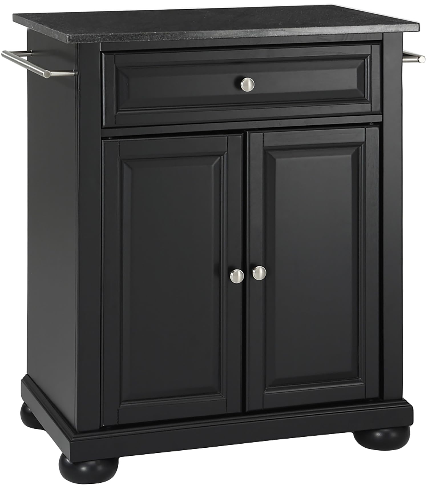 Crosley Furniture Alexandria Granite Top Small Portable Rolling Kitchen Island Storage Cart, Microwave Stand, Mahogany