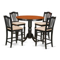 East West Furniture TRCH5-BLK-C 5 Piece Kitchen Counter Height Dining Table Set Includes a Round Pub Table and 4 Linen Fabric Upholstered Chairs, 42x42 Inch, Black & Cherry