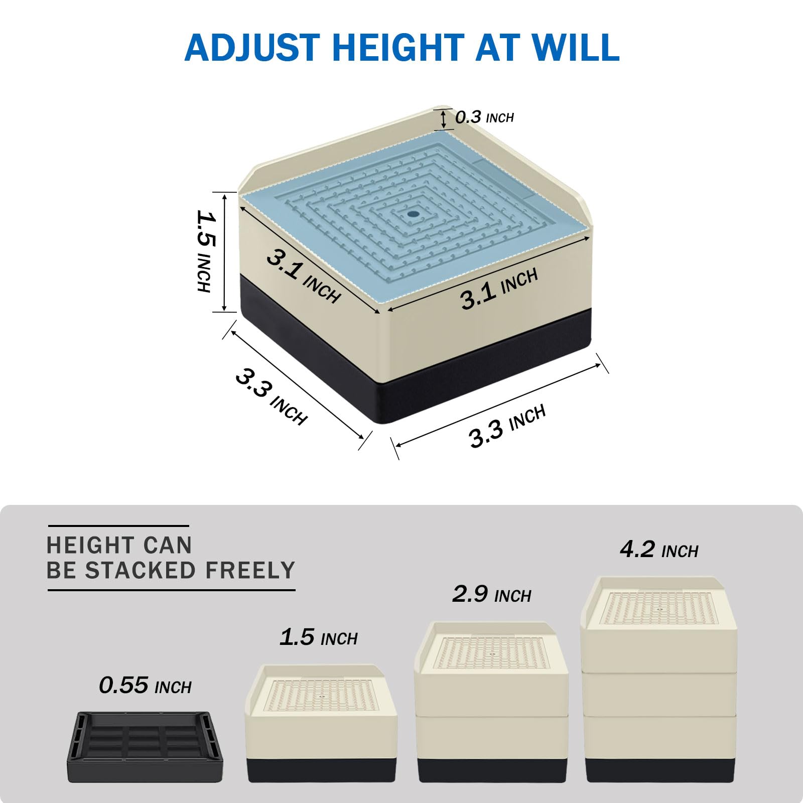 Annkut Bed Lifts Risers 1.5 Inch, Square Adjustable Risers Blocks For Bed Sofa Table And Couch Lifting,Heavy Duty Support Up To