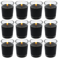 Set of 12 Black Votive Candles for Halloween Pumpkin, Clear Glass Filled Unscented Soy Wax Candle for Dinner, Parties, Home Deco
