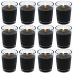 Set of 12 Black Votive Candles for Halloween Pumpkin, Clear Glass Filled Unscented Soy Wax Candle for Dinner, Parties, Home Deco