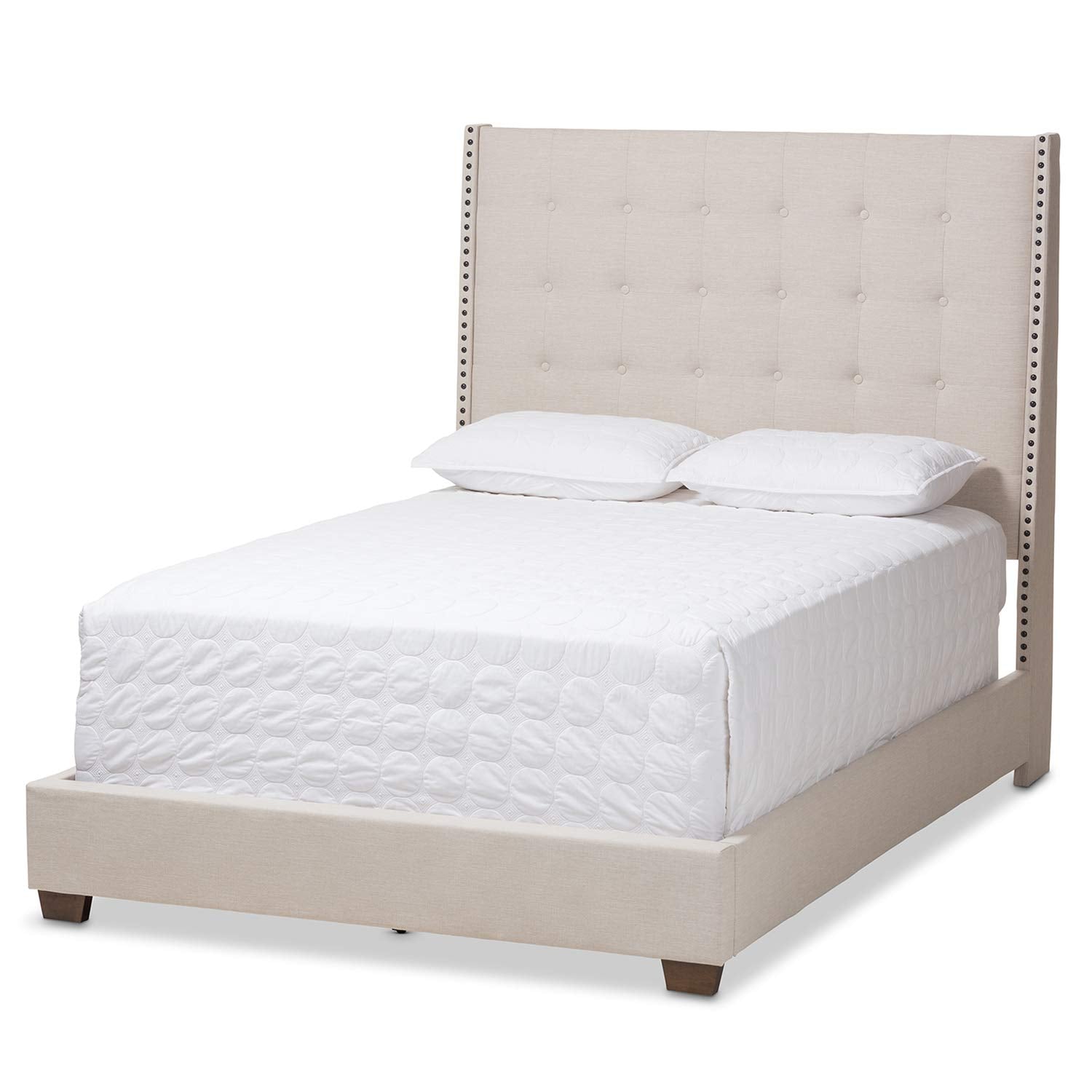 Baxton Studio Georgette Modern And Contemporary Light Beige Fabric Upholstered Queen Size Bed Beige/Queen//Contemporary/Fabric Polyester 100%&quot;/Rubber Wood/Mdf/Foam
