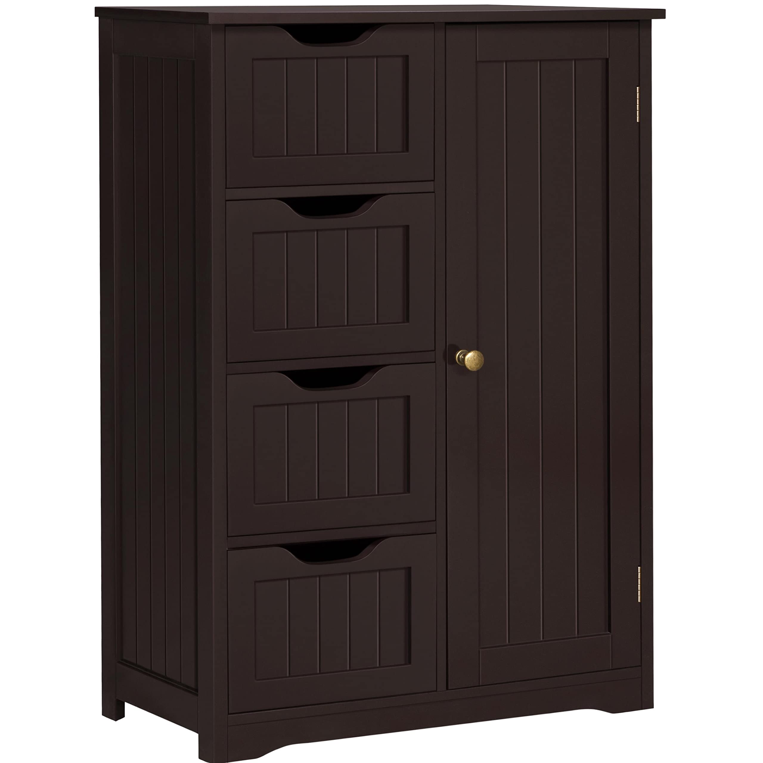 Yaheetech Large Bathroom Floor Cabinet with 4 Drawers and Single Door Cabinet, Freestanding Storage Cabinet for Living Room Kitc