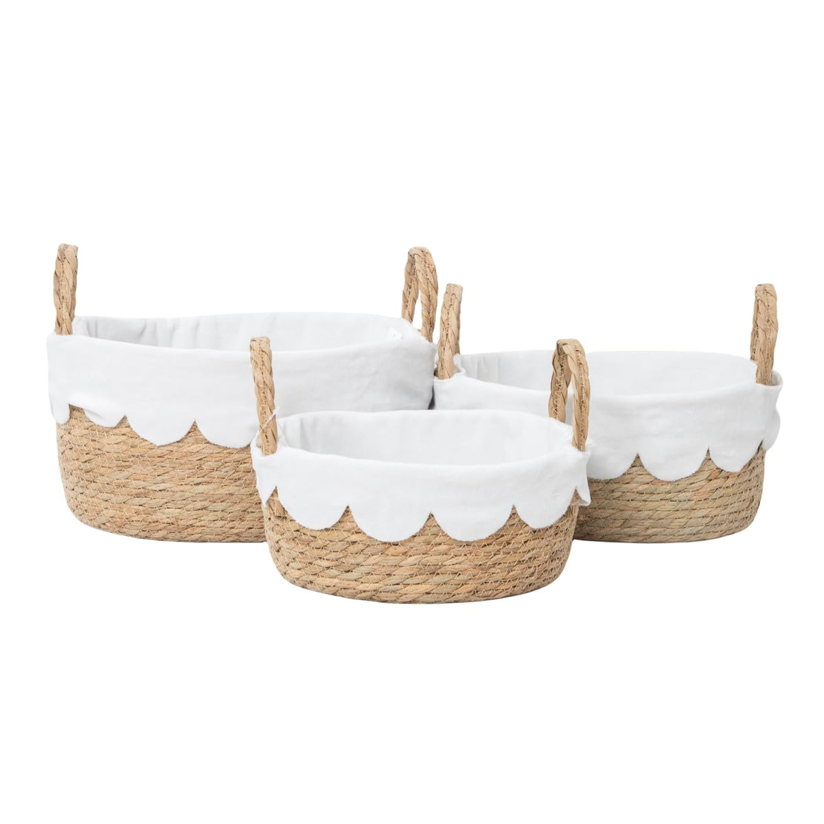 QINGTUHOME Scalloped Wicker Storage basket organizing for bread,Set of 3