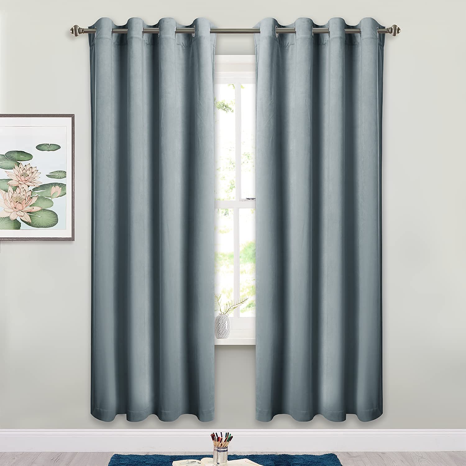 Stangh Velvet Curtains For Living Room 72 Inches Long Blackout Window Curtain Drapery Morandi Style Decor Teen Boys Room Curtain