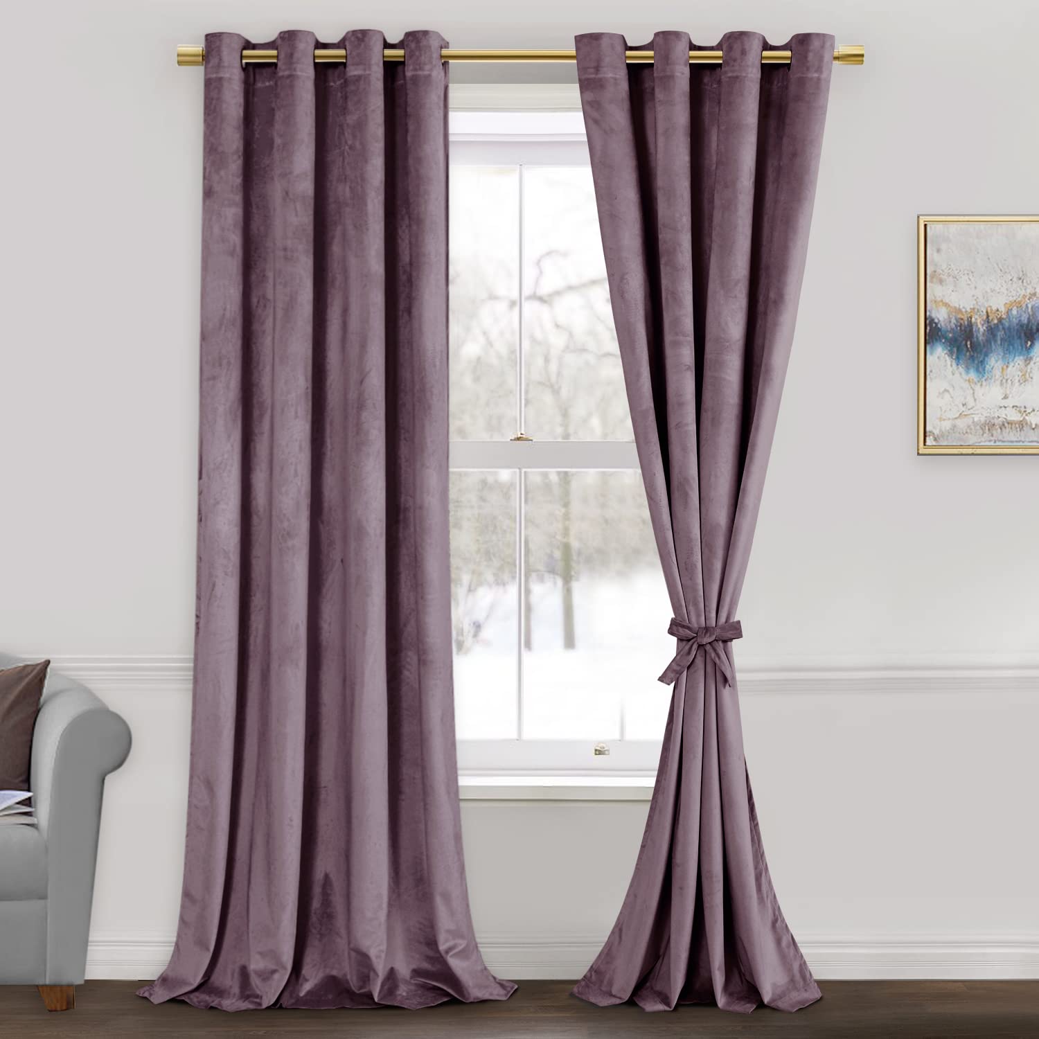 Jiuzhen Velvet Curtains Extra Long 108 Inches, Smooth Hand-Feeling Durable Curtains Thermal Insulated Privacy Protection For Par