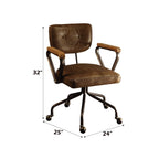 Acme Hallie Leather Swivel Office Chair in Vintage Brown