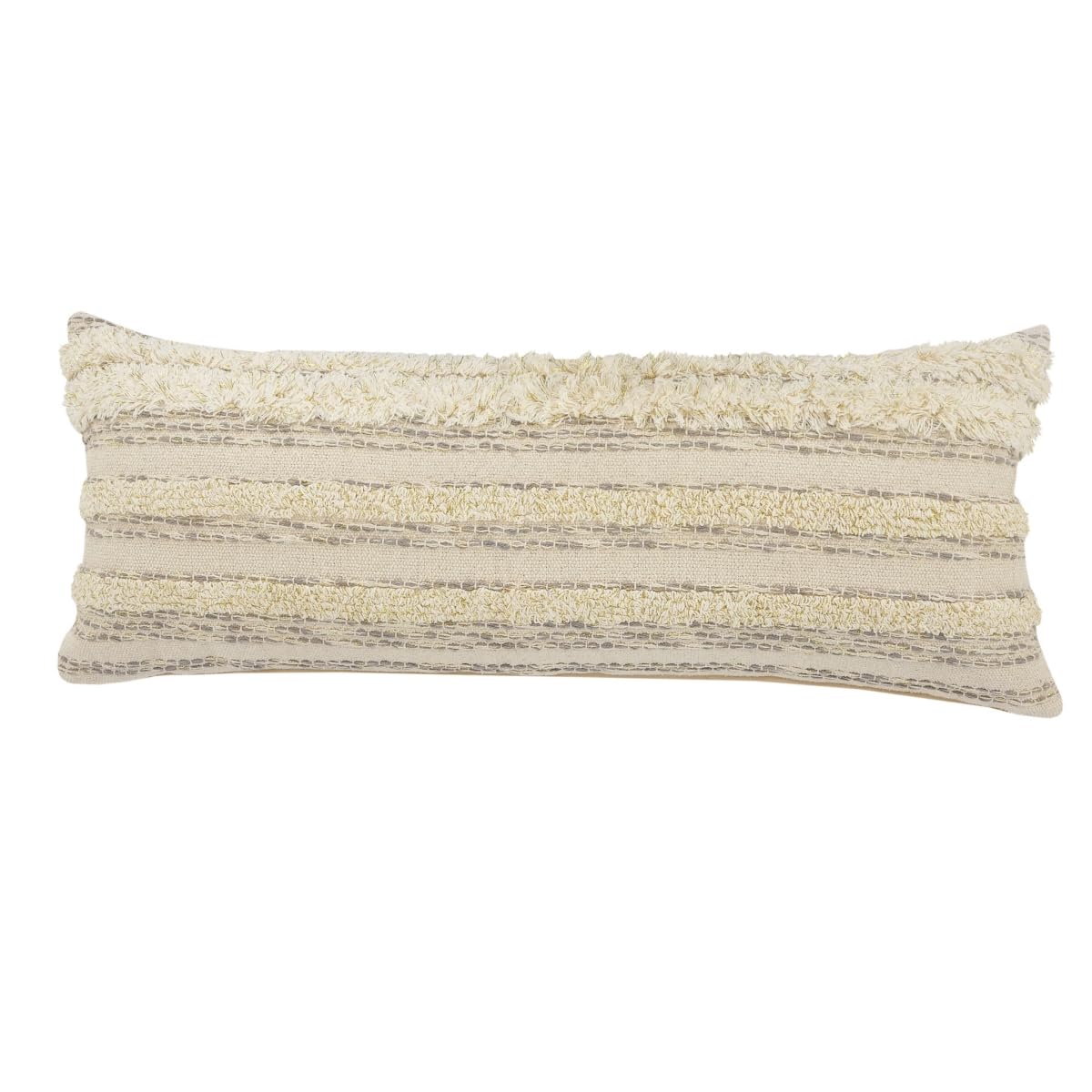 HomeRoots 517343 14 x 14 x 36 in. Cream Striped Zippered 100 Percent Cotton Throw Pillow - Set of 2