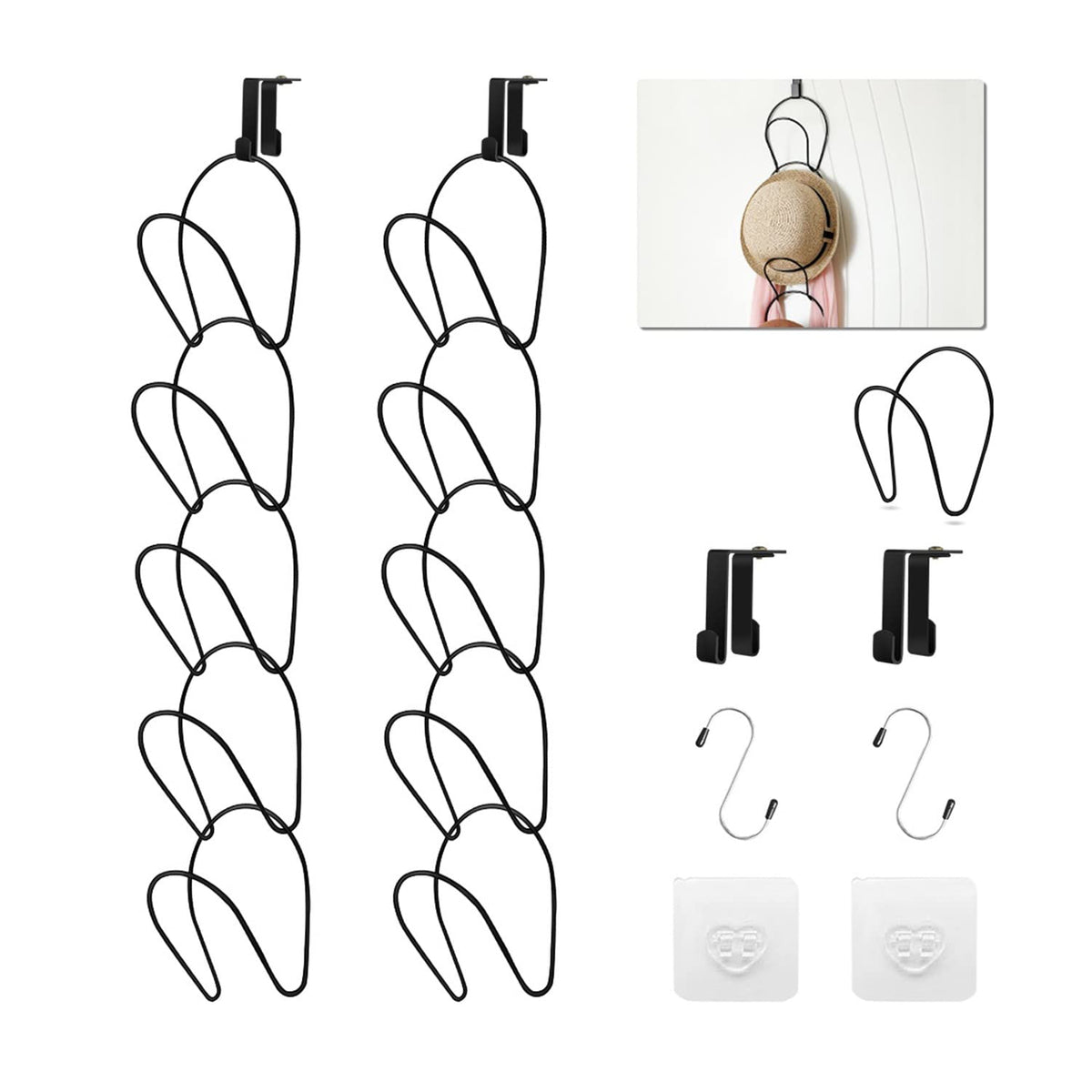 Hat Rack Caps Rack Holder,10 Rings Hat Organizer Cap Holder Organizer (Door Hooks and Sticky Hooks Include),Door/Wall/Clothes Ro