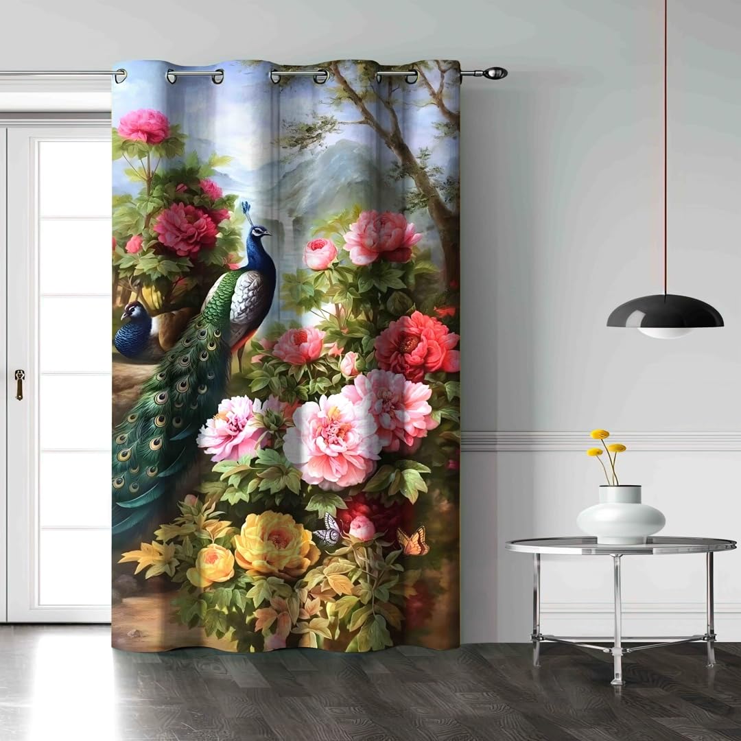 HomeBrew Multicolour Peacock Curtain||7feet|| Set of 1pc|| Digital Print Door Curtain||Peacock Garden Print