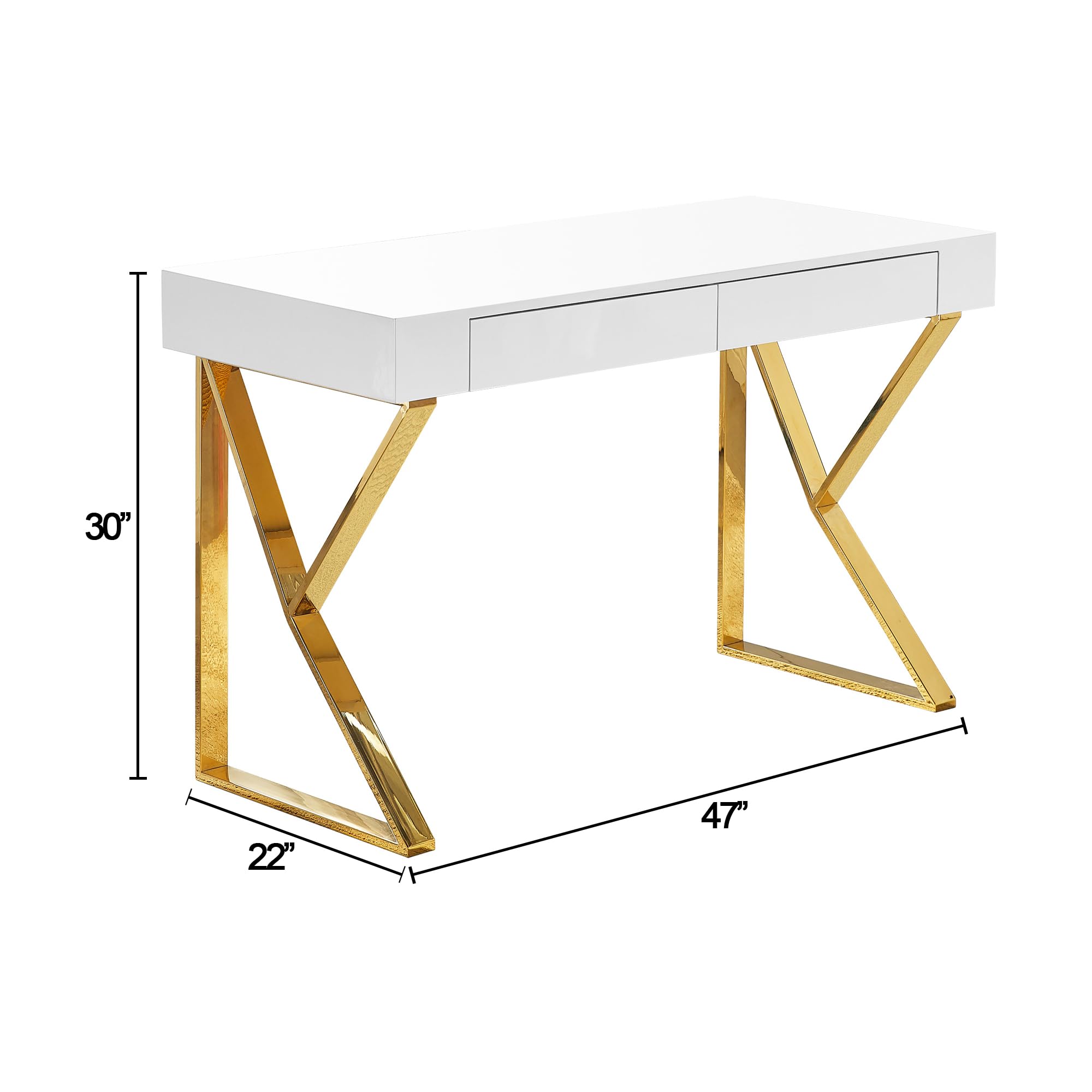 Best Master Furniture Benson High Gloss Modern Lacquer Home Office Desk, Gold