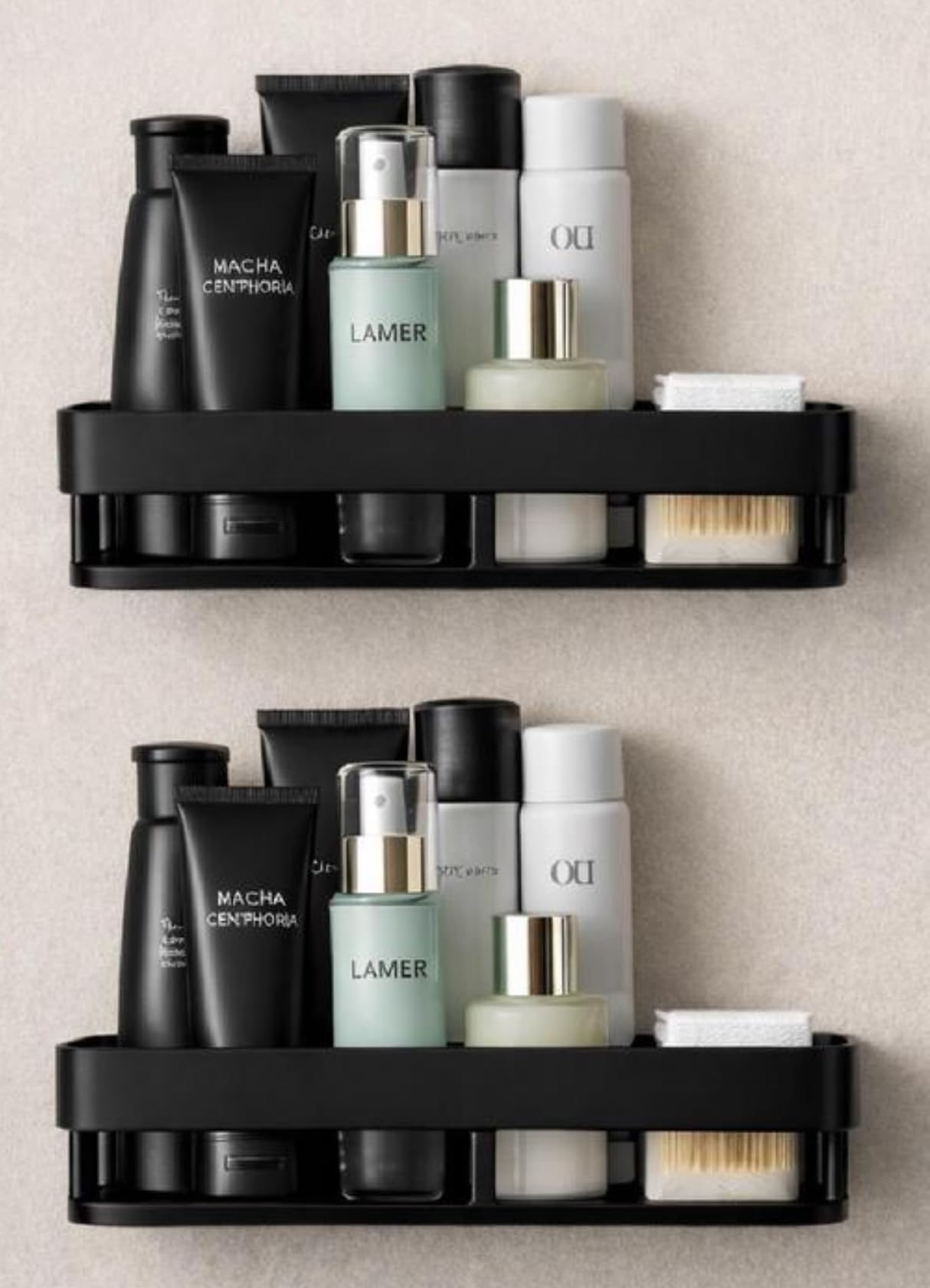 Zebabi WallMounted Bathroom Shelf, Black, Organiser Rack For Skincare And Toiletries, Set Of 2