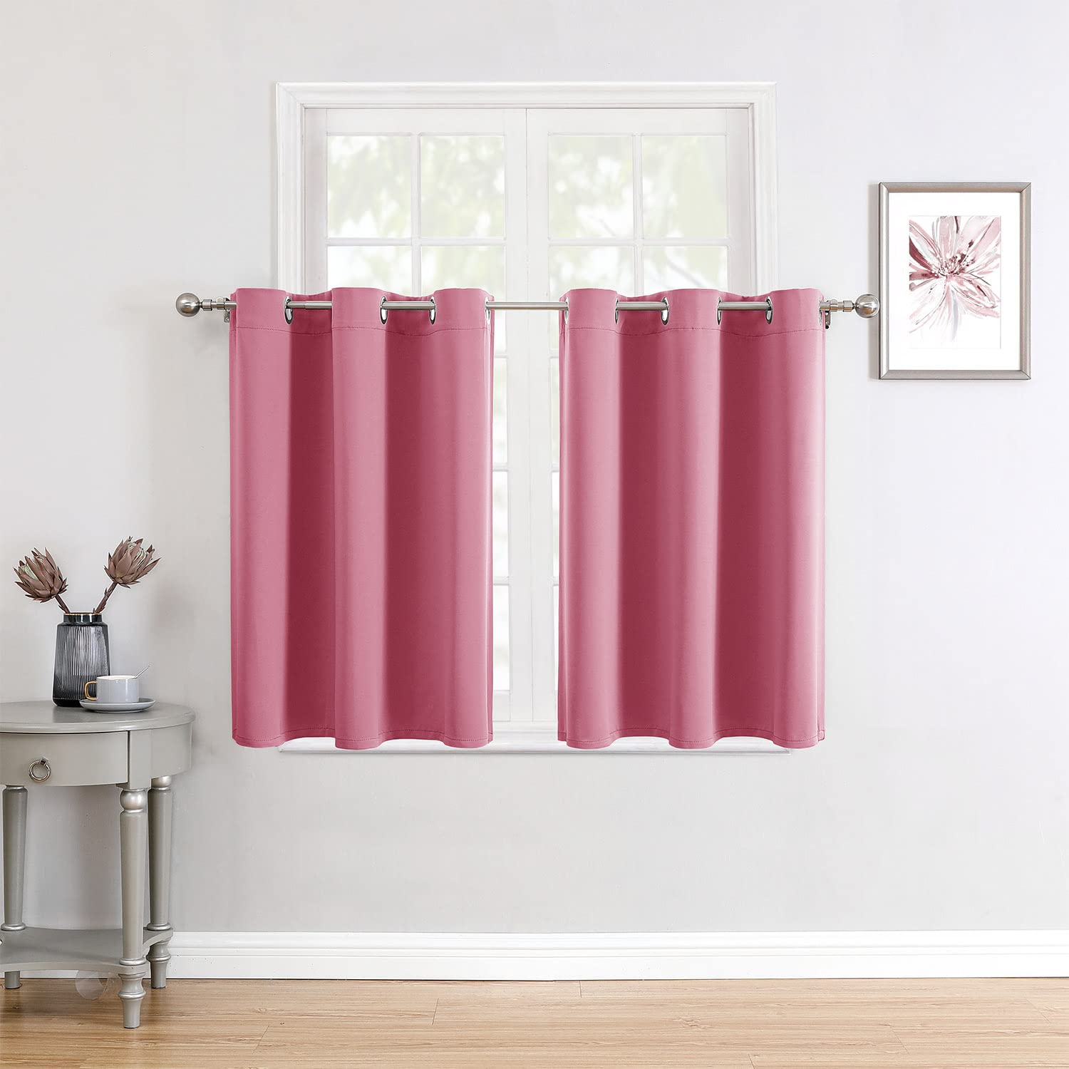 ChrisDowa Small Window Curtains for Kitchen and Bedroom - Grommet Short Thermal Insulated Room Darkening Curtains (2 Panels, Pin