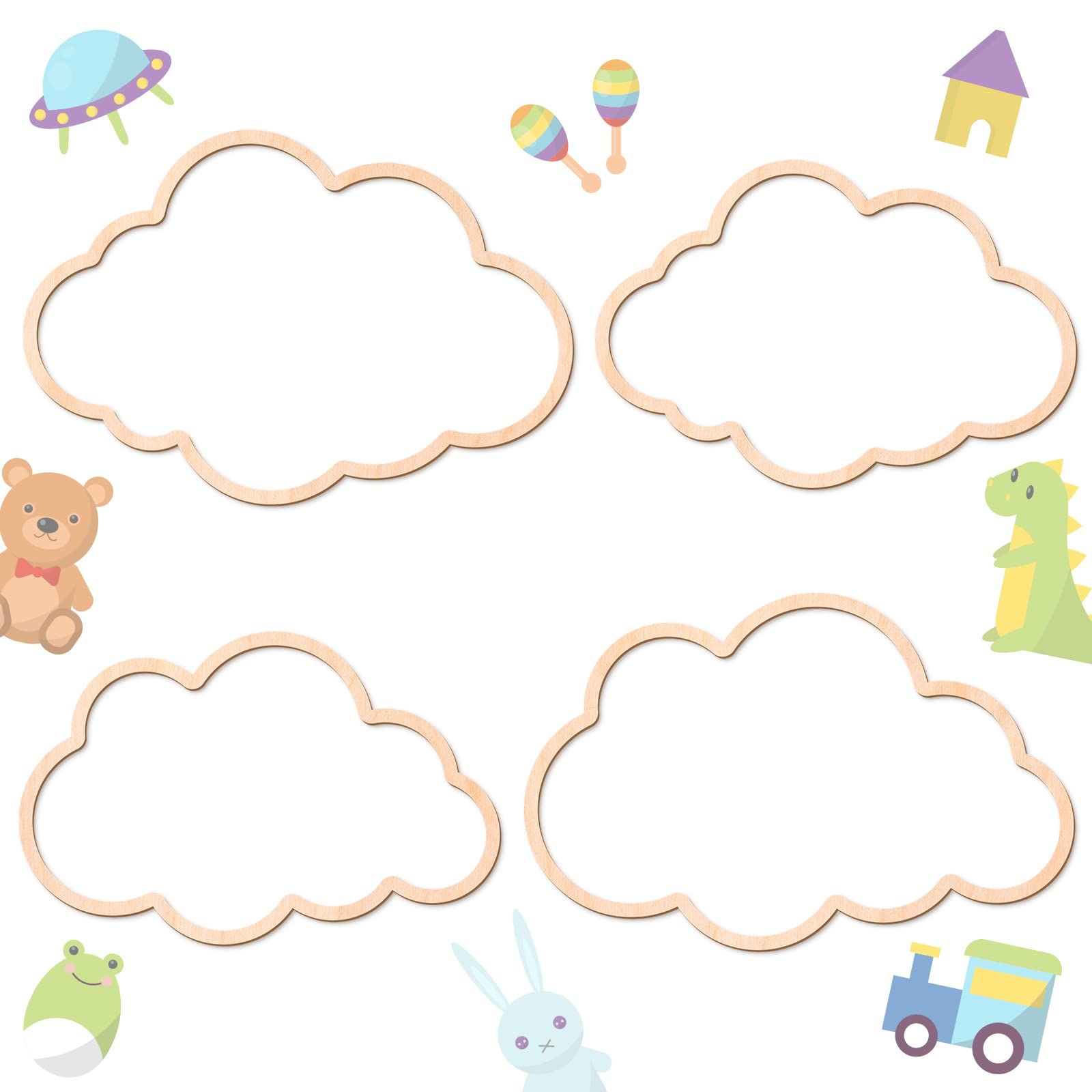 Kathfly 4 Pieces Boho Baby Nursery Wall Decor Wooden Cloud Sun Rainbow Heart Wall Hanging Art Decor for Home Nursery Children Ba