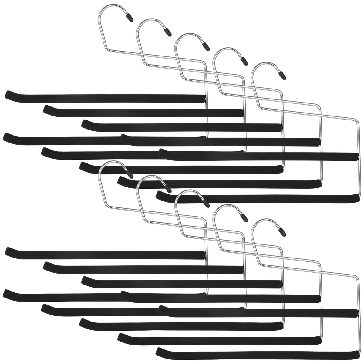 10 Pcs Double Layer Hangers for Pants Space Saving  Closet Organizer with Non Slip Foam Padded, Heavy Duty Chrome Metal Frame f